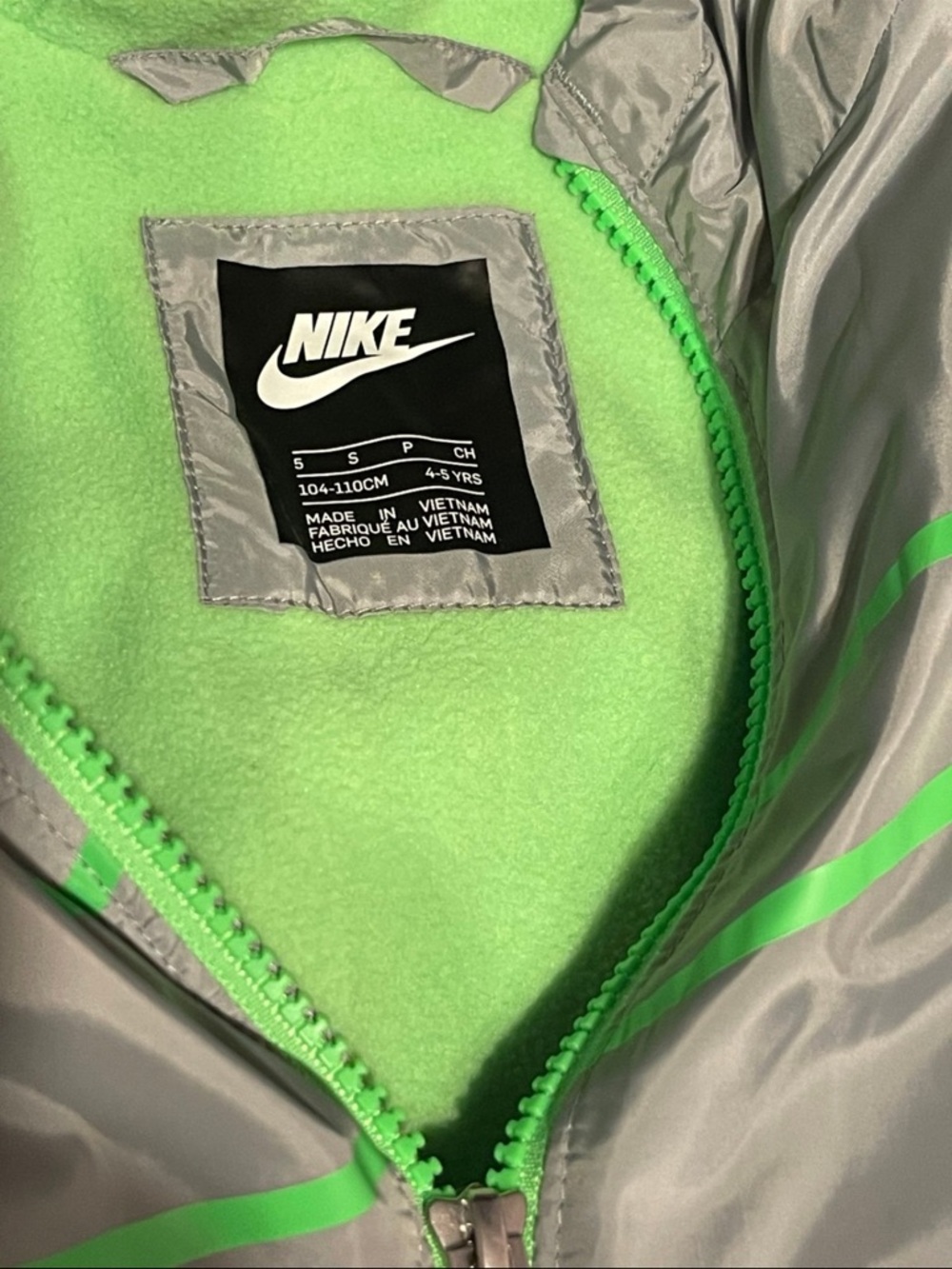 Nike Kids Black, Gray & Neon Green Hooded Jacket - Picture 3 of 4
